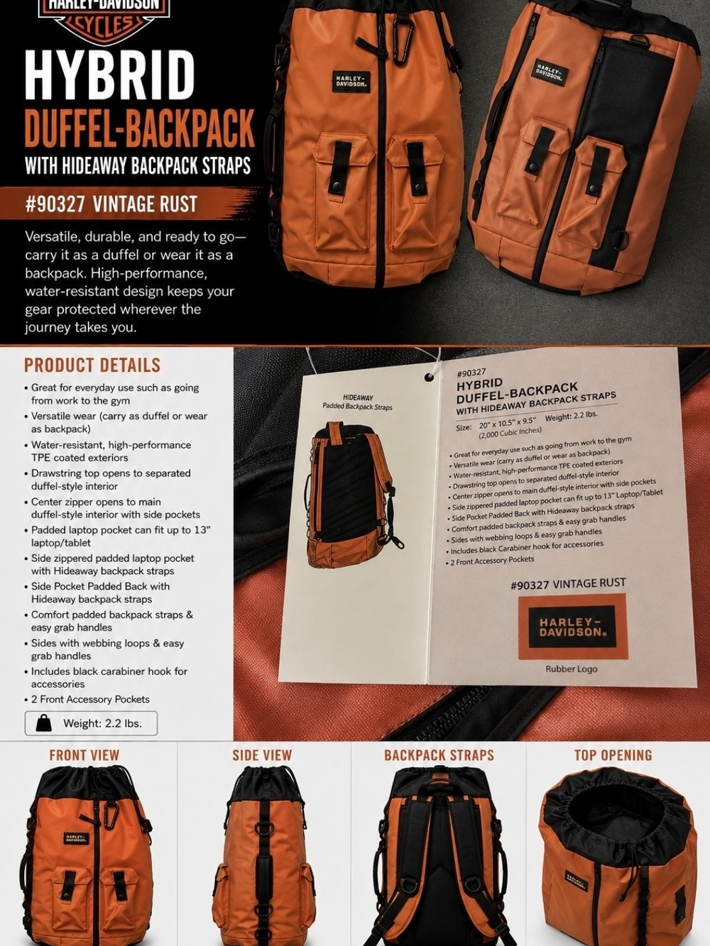 Harley-Davidson Orange Hybrid Duffel-Backpack